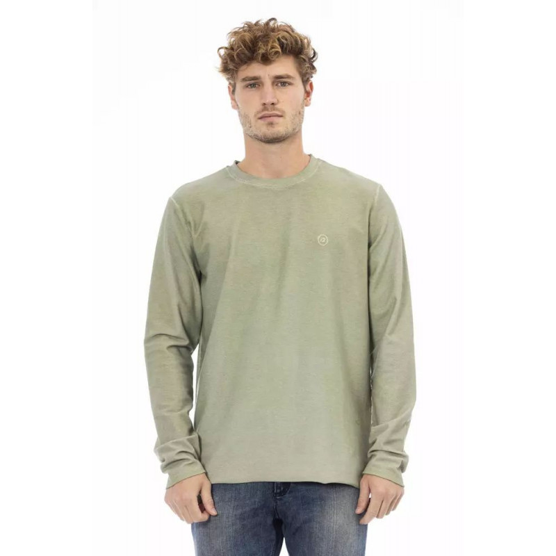 Elegante maglione verde ricamato girocollo - XL