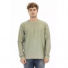 Elegante maglione verde ricamato girocollo - XL