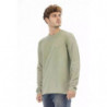 Elegante maglione verde ricamato girocollo - XL