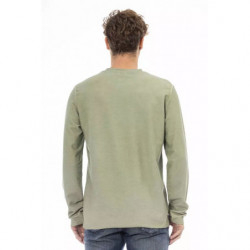 Elegante maglione verde ricamato girocollo - XL