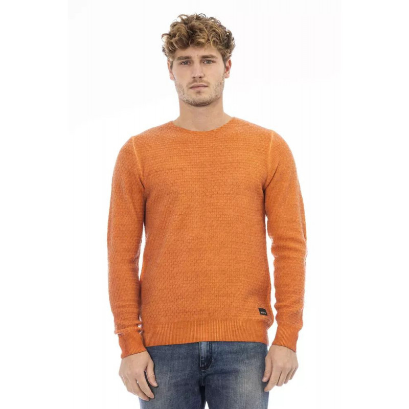Maglione italiano girocollo in misto lana arancione - XL