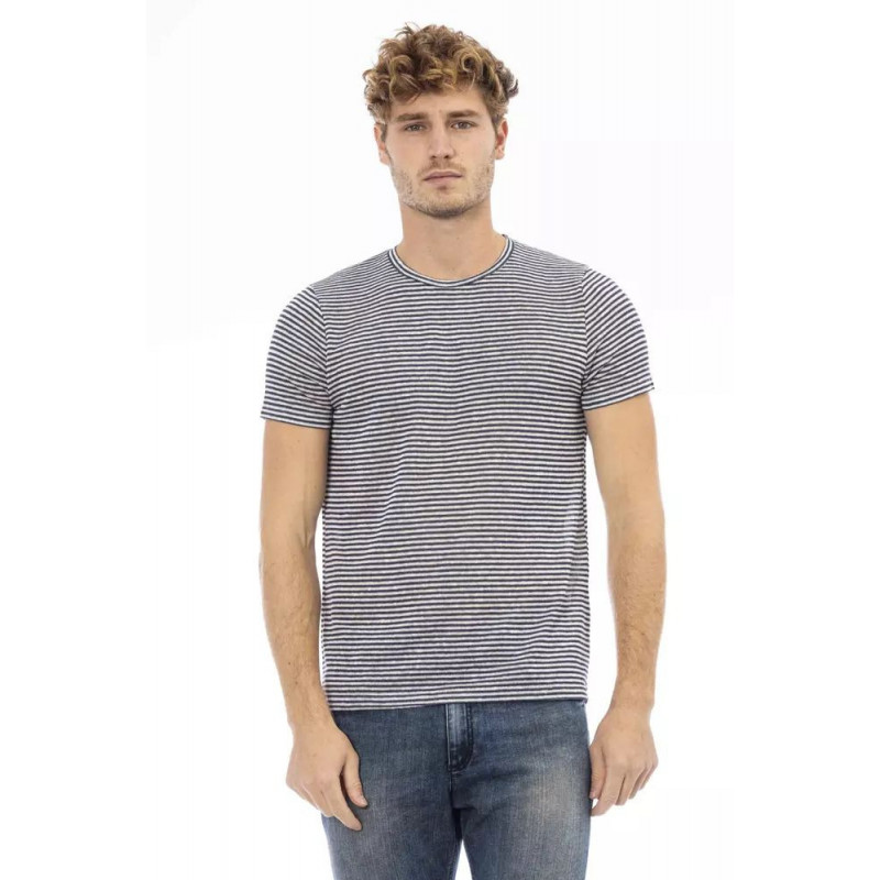 T-shirt girocollo chic in misto lino blu - L