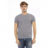 T-shirt girocollo chic in misto lino blu - L
