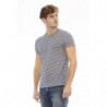 T-shirt girocollo chic in misto lino blu - L