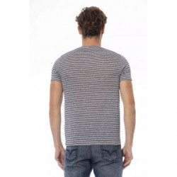 T-shirt girocollo chic in misto lino blu - L