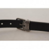 Cintura fibbia metallo logo vintage pelle nera - 85 CM / 34 INCHES