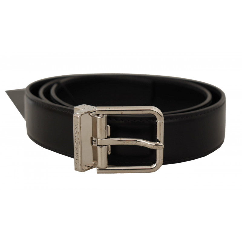 Cintura fibbia metallo tono argento pelle vitello nera - 85 CM / 34