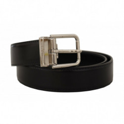Cintura fibbia metallo tono argento pelle vitello nera - 85 CM / 34