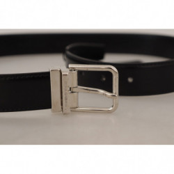 Cintura fibbia metallo tono argento pelle vitello nera - 85 CM / 34