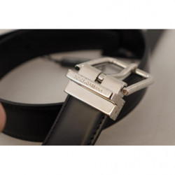 Cintura fibbia metallo tono argento pelle vitello nera - 85 CM / 34