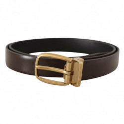 Cintura fibbia metallo color oro pelle vitello marrone - 90 CM / 36