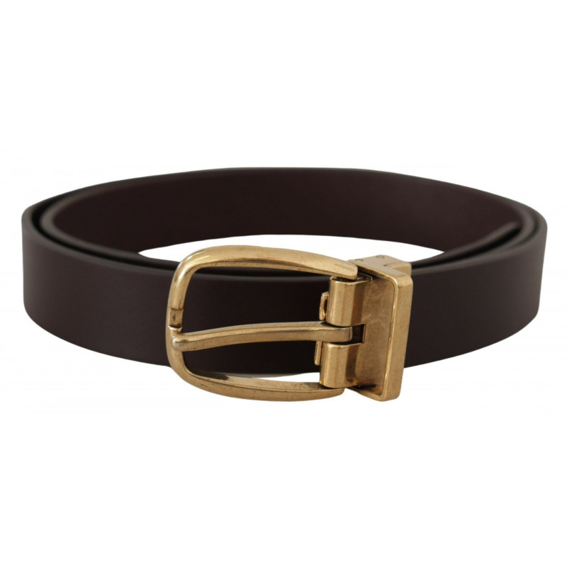 Fibbia metallo color oro pelle vitello marrone scuro - 80 CM / 32 I