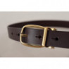 Fibbia metallo color oro pelle vitello marrone scuro - 80 CM / 32 I