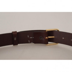 Cintura fibbia tono oro pelle vitello marrone tinta unita - 90 CM /