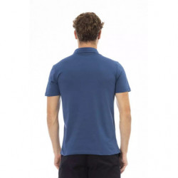 Polo chic in cotone blu con ricamo elegante - L