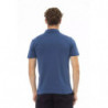 Polo chic in cotone blu con ricamo elegante - L