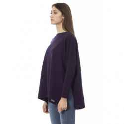 Elegante maglione monogramma viola con spacchi laterali - S