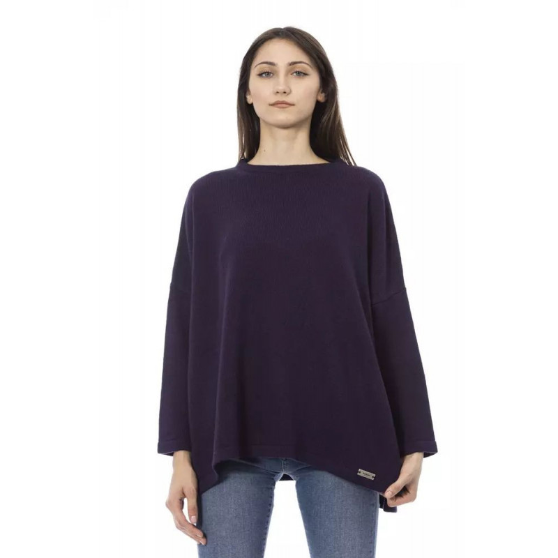 Elegante maglione monogramma viola con spacchi laterali - M