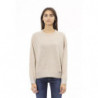 Elegante Maglione Girocollo Beige con Monogramma in Metallo - S