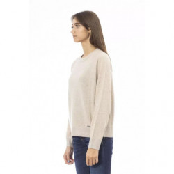 Elegante Maglione Girocollo Beige con Monogramma in Metallo - S