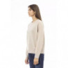 Elegante Maglione Girocollo Beige con Monogramma in Metallo - S