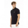 Polo elegante in cotone nero con ricami chic - 4XL