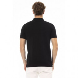 Polo elegante in cotone nero con ricami chic - 4XL