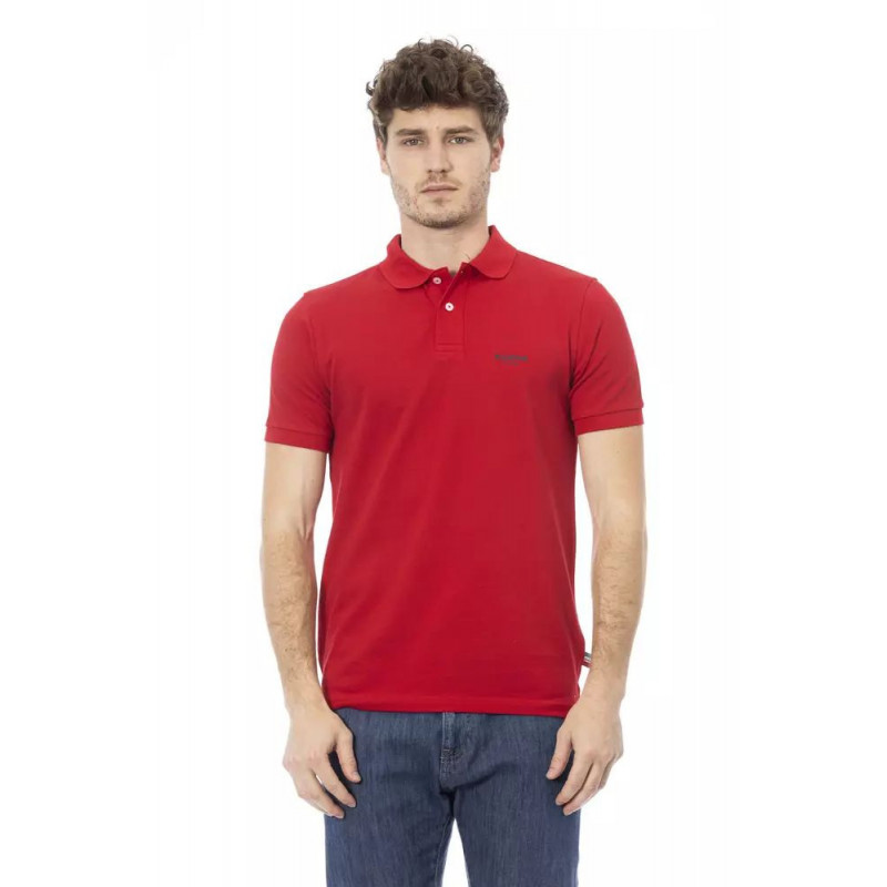 Polo in cotone ricamato - Rosso intenso - XL