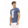 T-shirt chic in cotone blu con stampa frontale - L