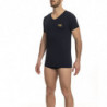 T-shirt elegante con logo con scollo a V in blu - XXL