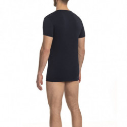 T-shirt elegante con logo con scollo a V in blu - XXL