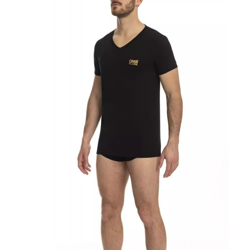 T-shirt elegante con logo con scollo a V - L