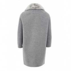 Cappotto in lana grigia con collo in pelliccia - IT42