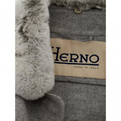 Cappotto in lana grigia con collo in pelliccia - IT42