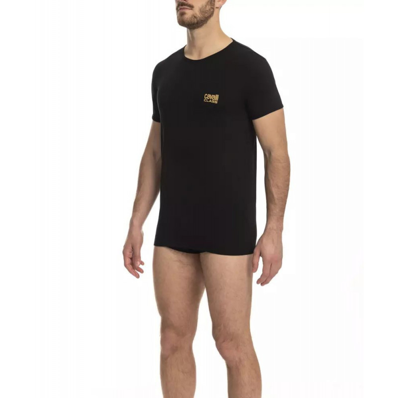Elegante maglietta girocollo in cotone con stampa del logo - L