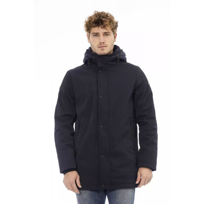 Elegante giacca in poliestere blu con dettaglio monogramma - 3XL
