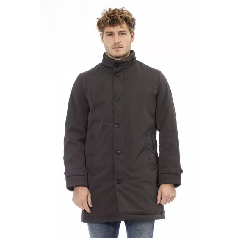 Elegante giacca lunga marrone con dettaglio monogramma - 3XL