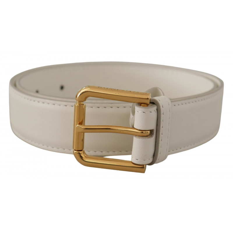 Cintura fibbia metallo logo tono oro pelle vitello bianca - 70 CM /