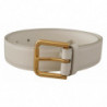 Cintura fibbia metallo logo tono oro pelle vitello bianca - 70 CM /