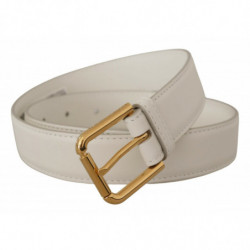 Cintura fibbia metallo logo tono oro pelle vitello bianca - 70 CM /