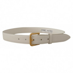 Cintura fibbia metallo logo tono oro pelle vitello bianca - 70 CM /