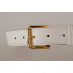 Cintura fibbia metallo logo tono oro pelle vitello bianca - 70 CM /