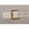 Cintura fibbia metallo logo tono oro pelle vitello bianca - 70 CM /