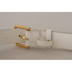 Cintura fibbia metallo logo tono oro pelle vitello bianca - 70 CM /