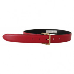 Cintura fibbia metallo logo color oro pelle vitello rossa - 70 CM /