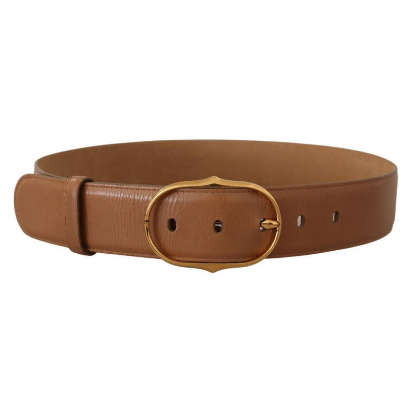 Cintura fibbia ovale metallo dorato pelle marrone - 75 CM / 30 INCHES