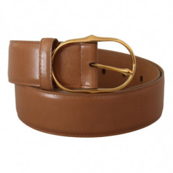 Cintura fibbia ovale metallo dorato pelle marrone - 75 CM / 30 INCHES