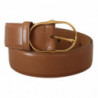 Cintura fibbia ovale metallo dorato pelle marrone - 75 CM / 30 INCHES