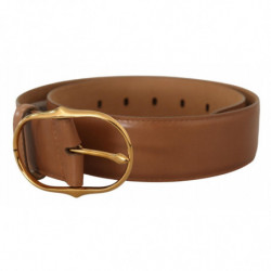 Cintura fibbia ovale metallo dorato pelle marrone - 75 CM / 30 INCHES