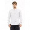 Elegante camicia bianca da uomo con colletto alla coreana - L